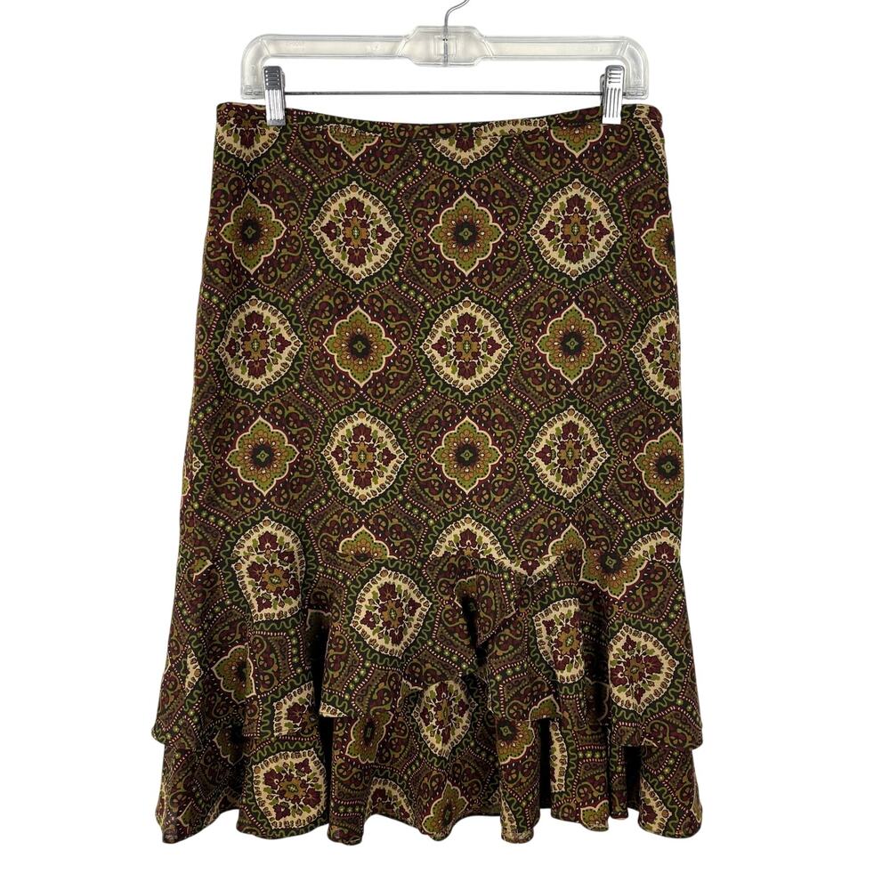 Vintage Ann Taylor Loft 100% Wool Ruffle Tiered Skirt 8 Boho Chic Career Office